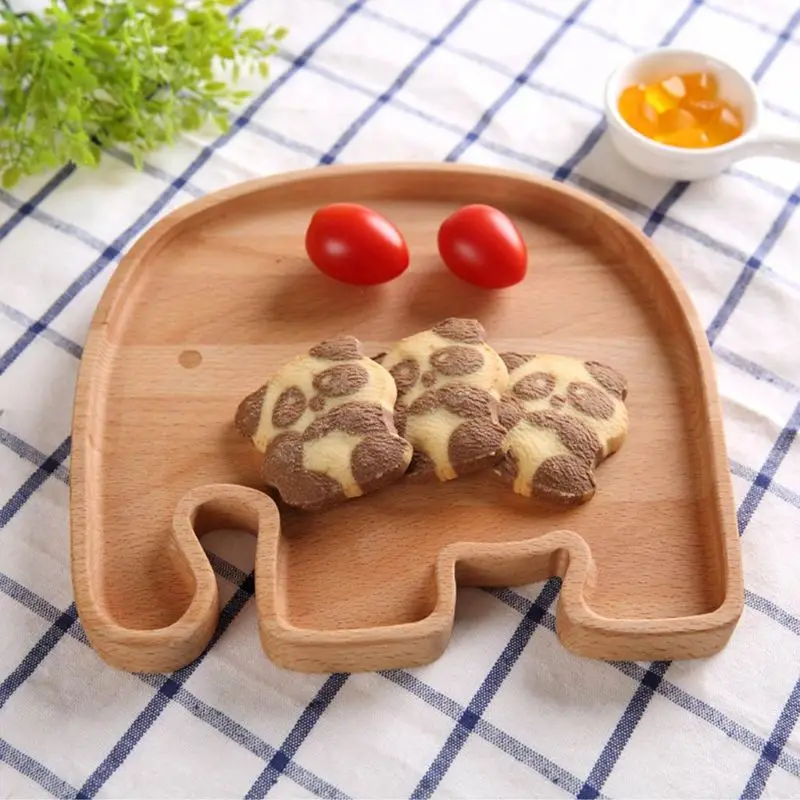 Детская деревянная тарелка для еды, поднос, тарелка с натуральным милым рисунком, посуда ручной работы, животное, натуральный инструмент