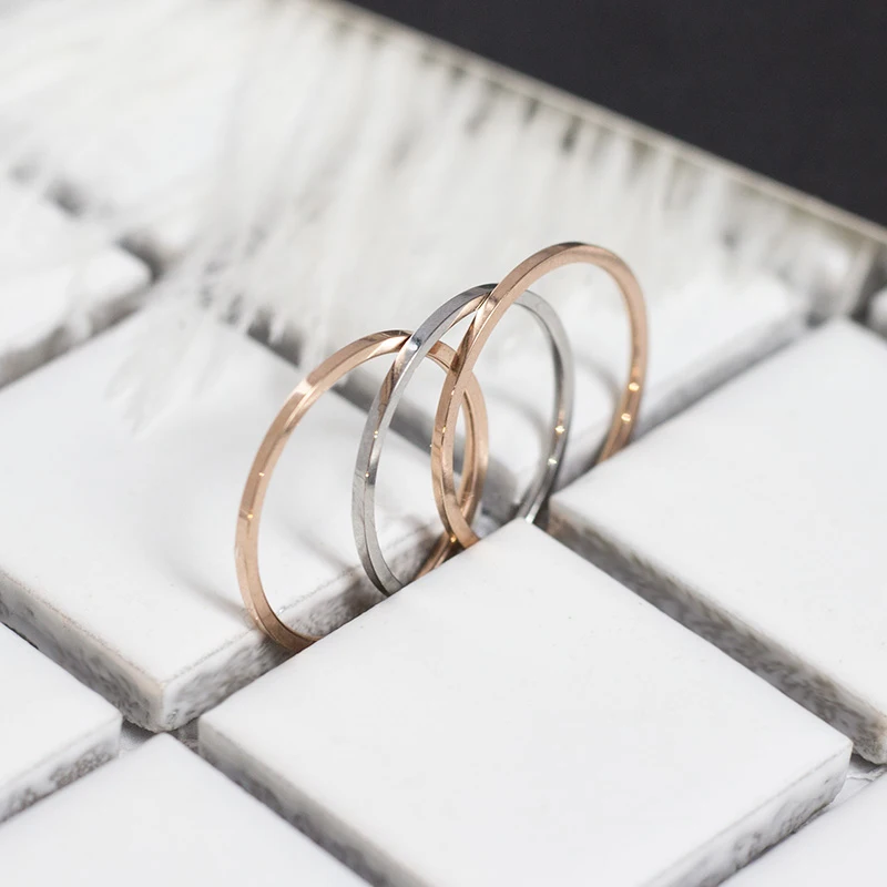 1 мм тонкое кольцо для пары из титановой стали серебряного цвета, простое модное кольцо на палец из розового золота для женщин и мужчин, подарки
