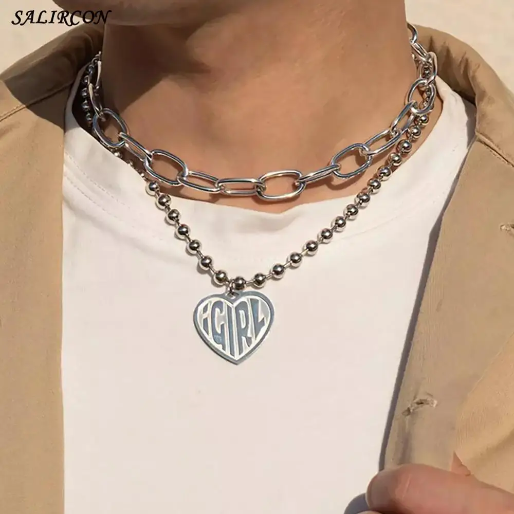 Salircon Goth IGIRL Love Heart Pendant Choker Necklace for Women Men
