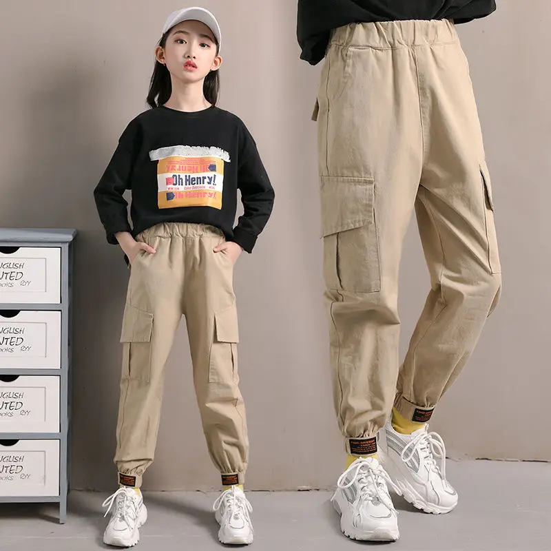 girls black cargo trousers