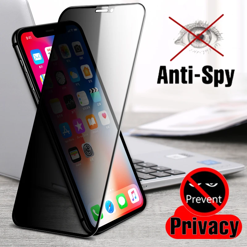 9H Glare Peeping Anti Spy Protective Glass on the For iPhone 7 X XR XS 11 Pro Max screen protector F