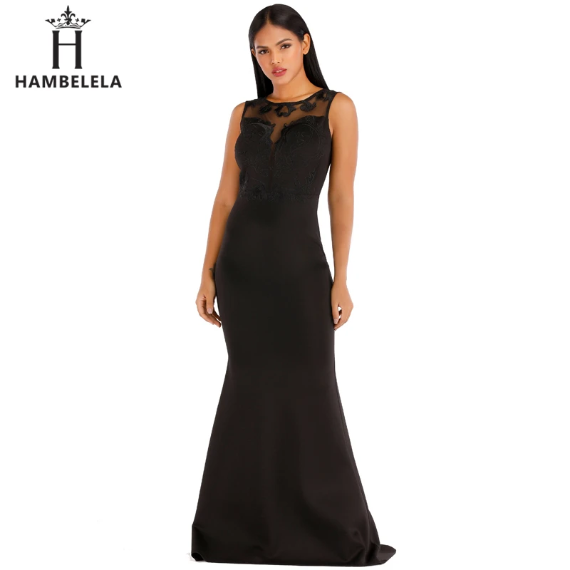 HAMBELELA Formal Evening Party Dresses 2020 New Mermaid O Neck Short Sleeve Lace Appliques Tulle Long Party Gowns Robe Soiree (8)