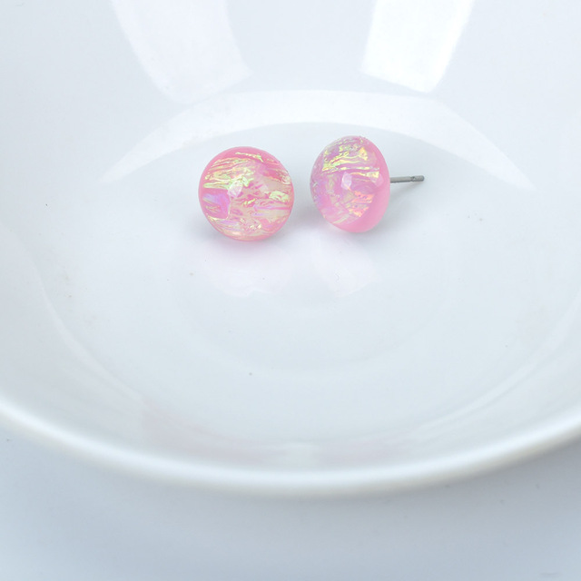 Cute Small Candy Color Geometric Round Stud Earrings Women Resin Jewelry Blue White Earings Female Accessories