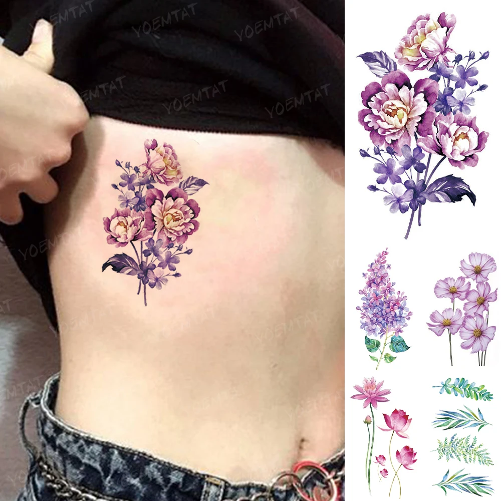 

Water Transfer Temporary Tattoo Sticker Watercolor Peony Flower Body Art Painted Flash Tatto Woman Man Kid Girl Henna Fake Tatoo