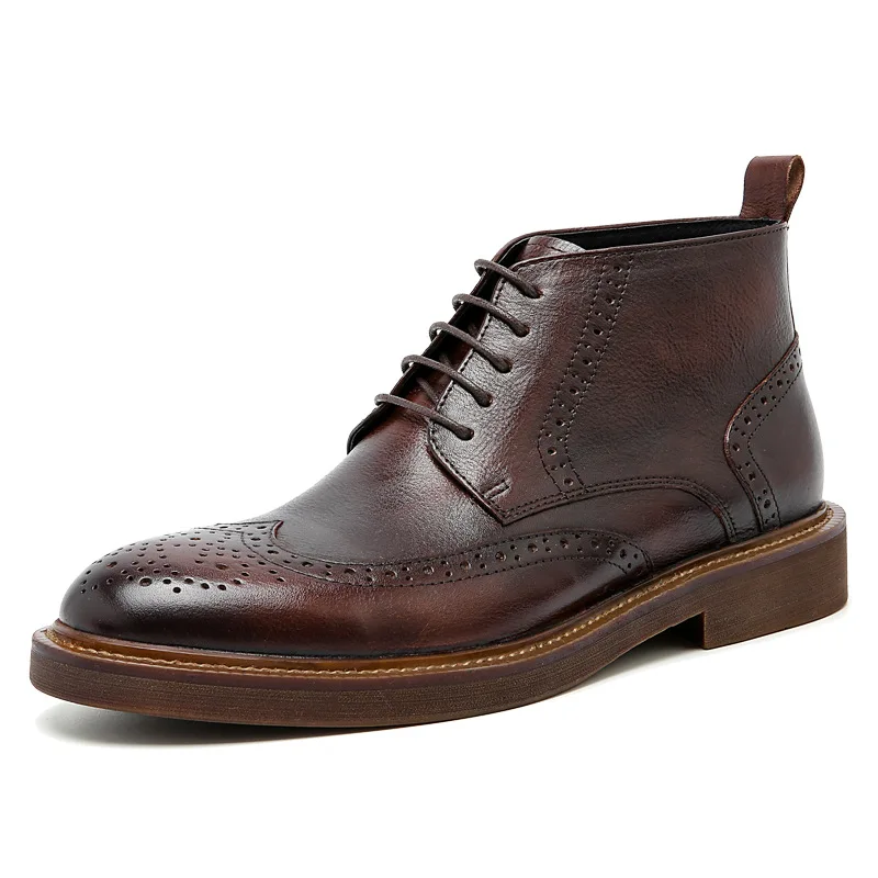 

28207 Fleece-Lined Warm Carved Broo Street British Vintage Work Boots Large Size Men's Shoes Cowhide Martin Boots