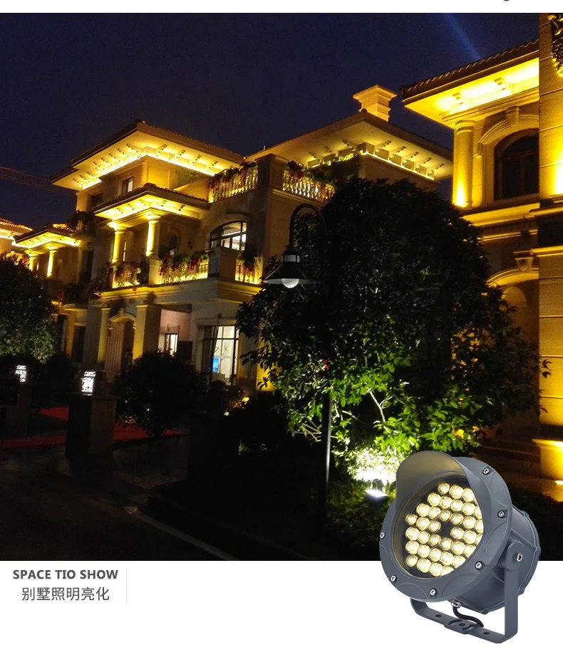 Cast light led spotlight outdoor waterproof colorful round outdoor 36W lawn lamp garden light tree lamp 220v ultra-bright