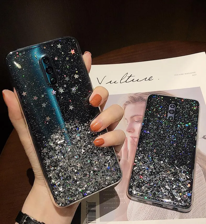 

For OPPO Reno 10X zoom Reno Z phone shell soft shell transparent flash powder sequins dropping glue Anti-fall protective shell