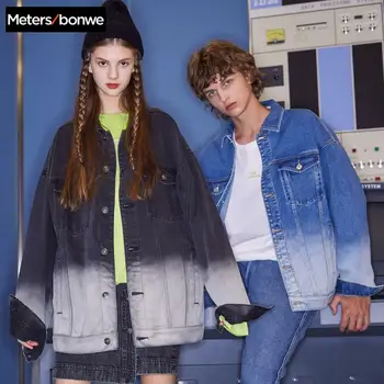 

Metersbonwe 2020 Autumn New Denim Jackets Gradient Colours Couples Coat Blue Casual Cotton Turn-down Collar Men Jackets 631477