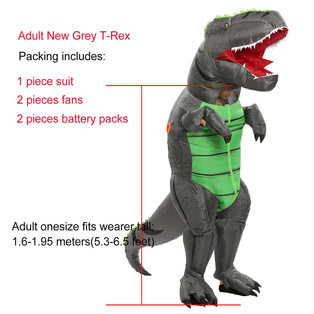 Adult New Grey JYZCOS, надувной костюм динозавра для взрослых и детей, костюм t-rex, вечерние костюмы на Хэллоуин для женщин и мужчин, карнавальный костюм «Мир Юрского периода» - Цвет: Adult New Grey