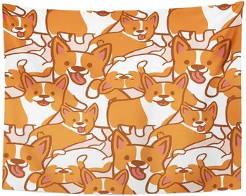 

Tapestry Orange Cute Cartoon Corgis Pattern Animal Breed Tapestries Wall Hanging for Living Room Bedroom Dorm