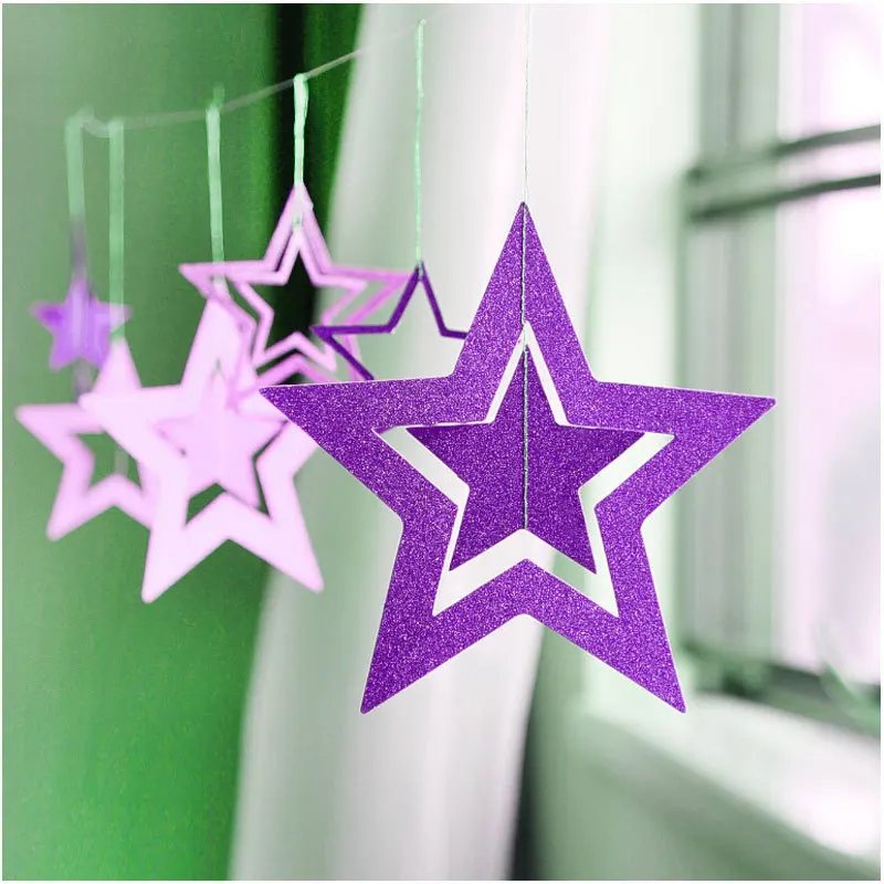 7 шт./компл. звезда розового золота бумажные гирлянды стены полые кулон украшение для рождественской елки День Рождения Вечеринка ребенок душ Свадебные украшения - Цвет: purple