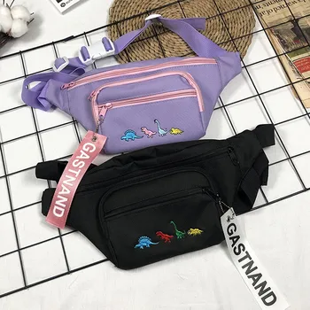 

Female Cute Cartoon Dinosaur Embroidery Large Waist Bag Women Mobile Harajuku Hip Hop Street Chest Fanny Pack Bel Cantasi#25