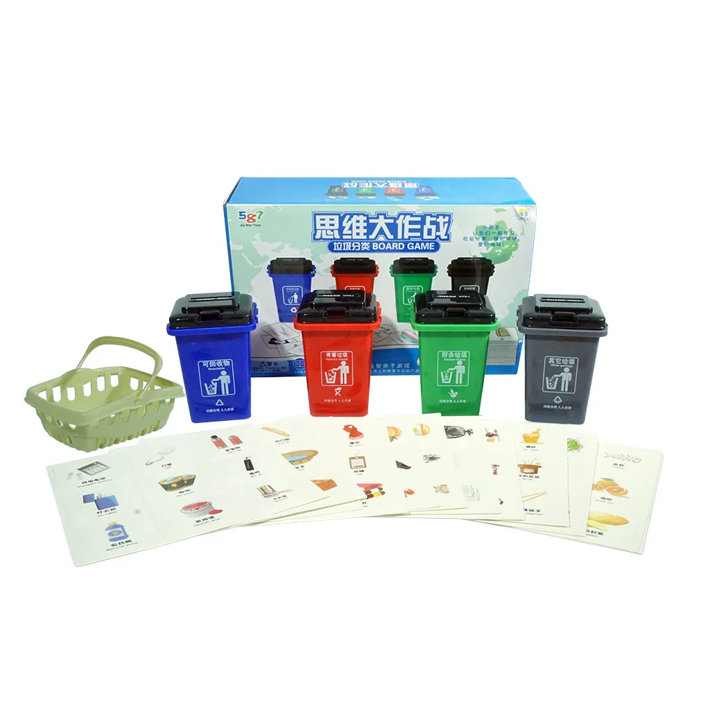 

Hot Mini Kids Trash Can Garbage Classification with108Pcs Cards Interactive Toy kid Gift Puzzle cognitive game classification
