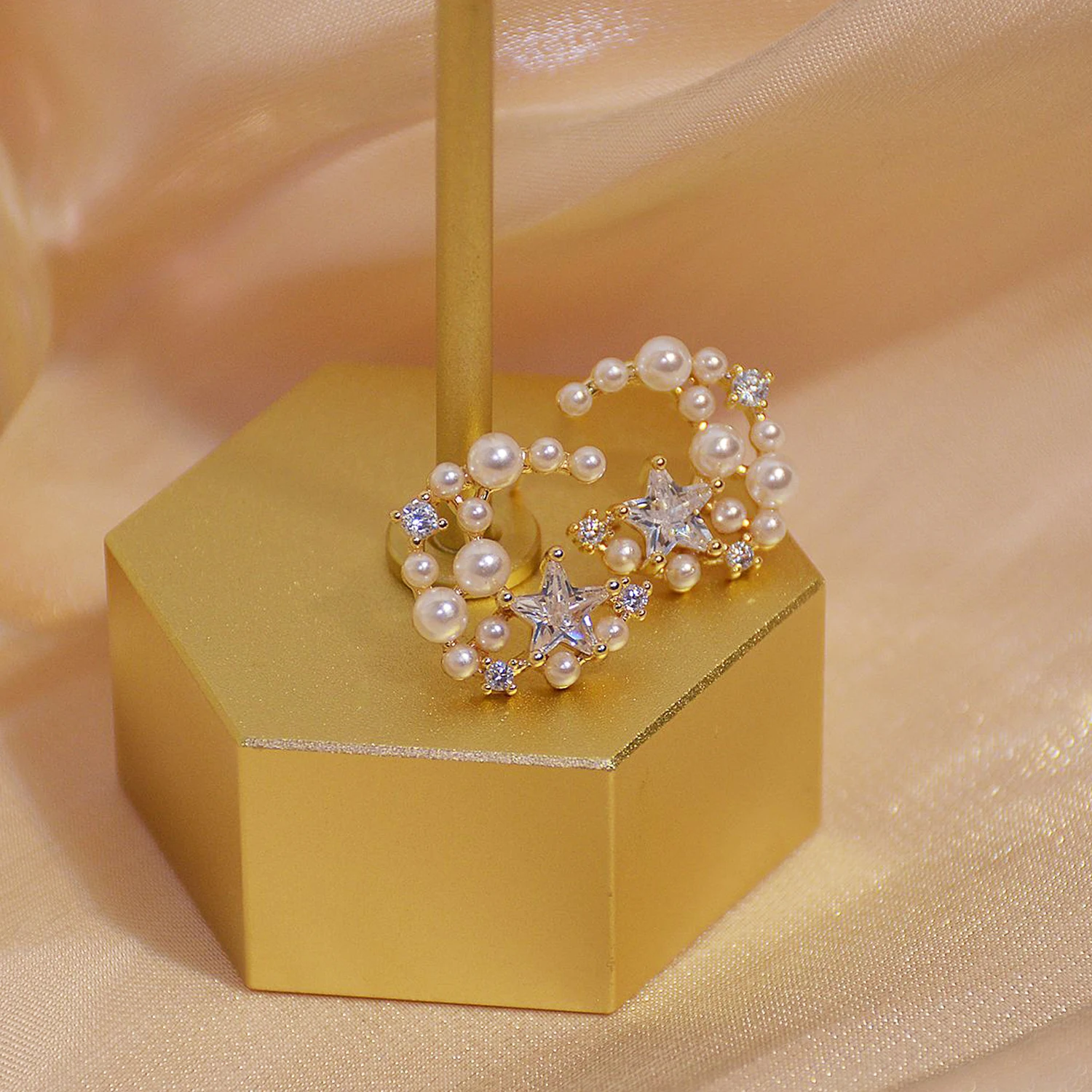 Earrings For Women Moon Pearl Zircon Star Flash Diamond 14k Real Gold Exquisite Stud Earring Pendant Korean Fashion Jewelry - Image 4