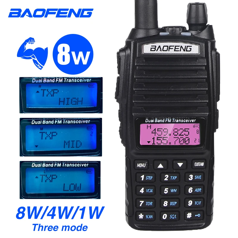 Мощность 8 Вт UV 82 Walkie Talkie Baofeng Высокая мощность двухдиапазонный CB Ham Радио