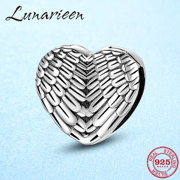 

Real 925 Sterling Silver Angel wings Heart Beads Clip Fit Original Reflection Charm Bracelets Clip Bead Jewelry Making 2020 New