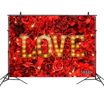 

Valentine's Day Red Rose Flower Love String lights Photography Background Wedding Party Photo Photographic Backdrop Studio Props
