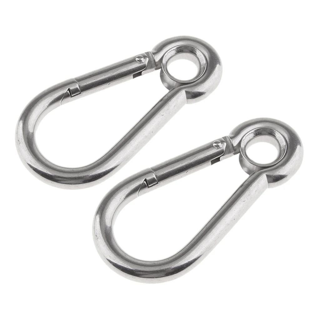 2Pcs/Kit Stainless Steel 316 Spring Hook with Eyelet Carabiner Marine Grade 0.4inch for Boat, Outdoor, Fishing, Hiking