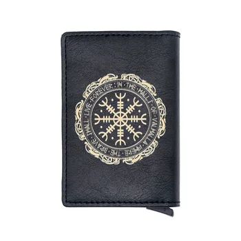 

Vintage Viking Symbol Black Digital Printing Pu Leather Card Holder Wallet Men Women Charm Short Mini Purse Gift