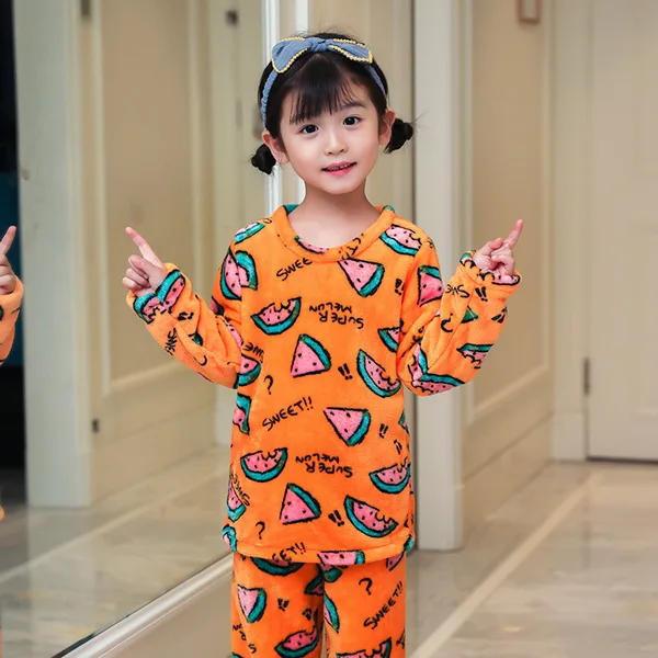 Children Winter Cartoon Pajamas Flannel Sleepwear Girls Nightwear Coral Fleece Kids Pijamas HomewearPyjama Teenage Clothes