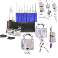 Neue 7 stücke Transparent Schlösser mit 17 stücke LockPick Set,10 stücke Gebrochen Key Extractor Pick Werkzeug Kombination, schlosser Versorgung Kit