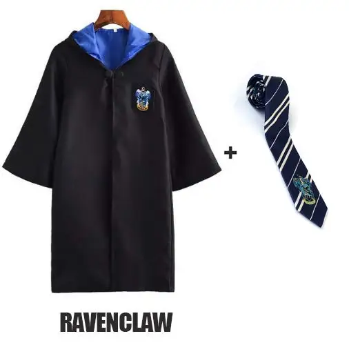 Robe Cape Cloak With Tie Scarf Wand Potter Glasses Ravenclaw Gryffindor Hufflepuff Slytherin Costume Adult Potter Cosplay - Цвет: Ravenclaw and Tie 4