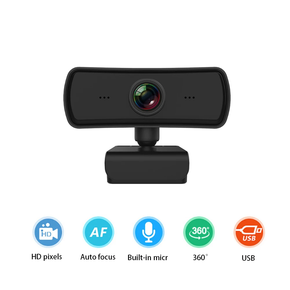 Cámara Web 1080P 2K HD Mini USB para ordenador, PC con micrófono, giratoria de 360 °, videollamada en vivo, Conferencia de enseñanza