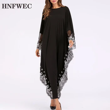 

Fashion Adult Lace Embroidered Robe Maxi Dress For Women Batwing Sleeve Chic Gown Kaftan Ramadan EID Abaya Plus Size T221