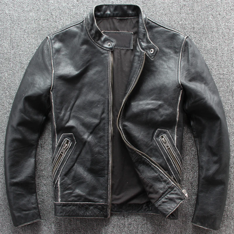 Japanse Vintage Top Laag Koeienhuid Leren Jas Jas Oude Mode Streetwear Koe Lederen Vlucht Jas Europese Kleding A821 Japanse Vintage Top Laag Koeienhuid Leren Jas Jas Oude Mode Streetwear Koe Lederen Vlucht Jas Europese Kleding A821
