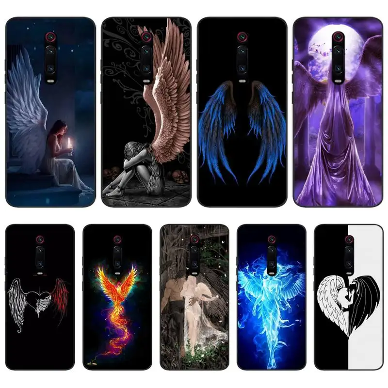 Ангел чехол с крыльями Черная мягкая крышка для телефона Redmi 6 4X 7 7A 8 GO K20 Note 4 5 5A Pro