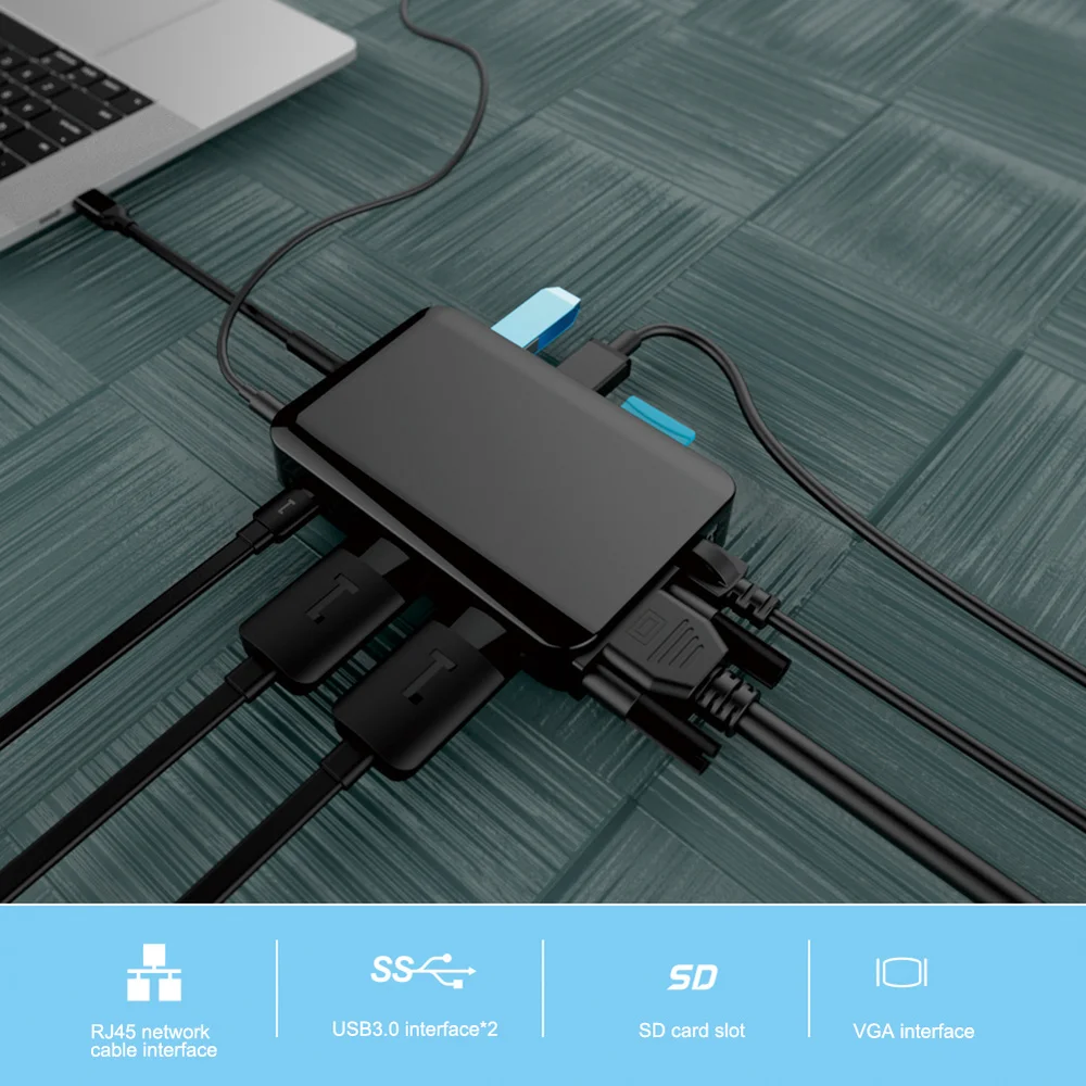 USB C концентратор 9 в 1 type C адаптер концентратор для Ethernet HDMI концентратор данных/PD Зарядка 3 USB 3,0 SD/TF кард-ридер/3,5 мм аудио