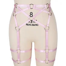 Ремешками розовый пояс для чулок с креплением на талии и ноге чулок ночных клубов для танцев в стиле Готический организм клетка белье размера плюс с эластичной резинкой