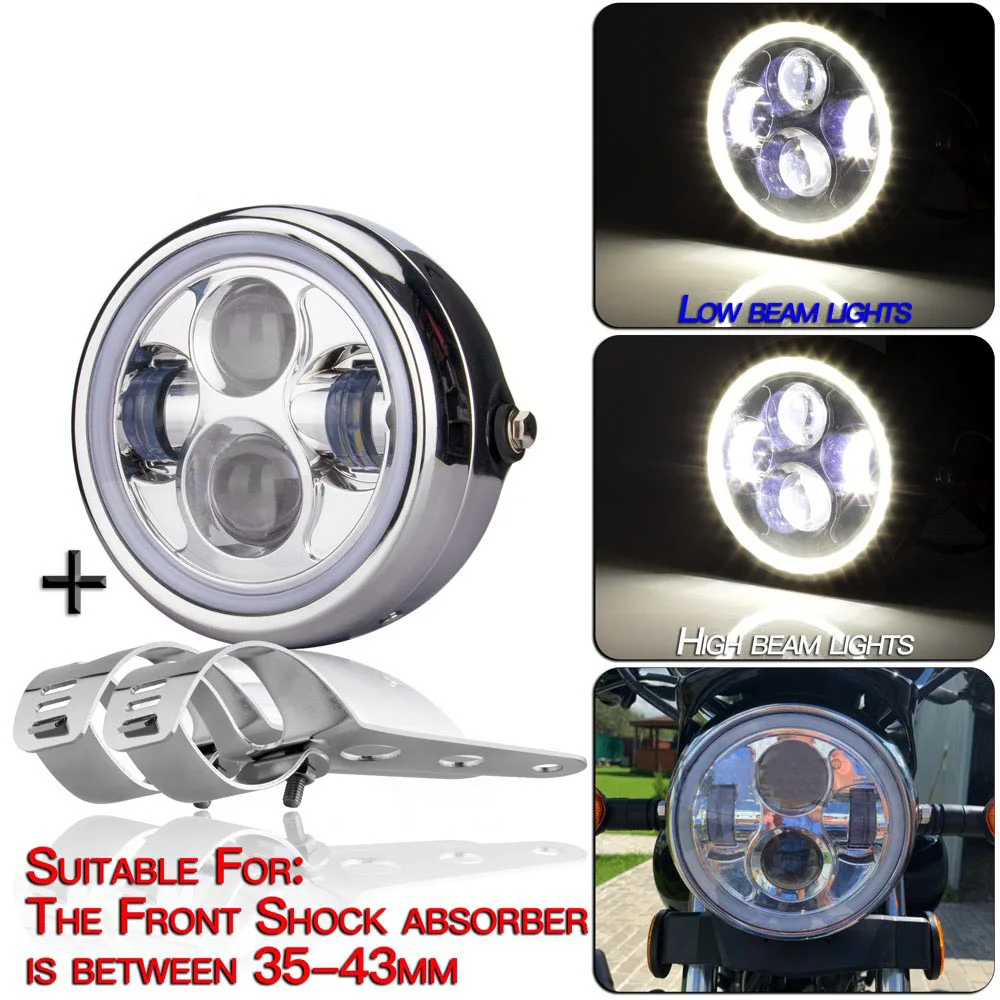 6.5 "Moto Led Faro Angelo Anello Halo Drl Con Staffa Cafe Racer Per Sportster Cafe Racer Bobber Iron 883 Indian Scout.