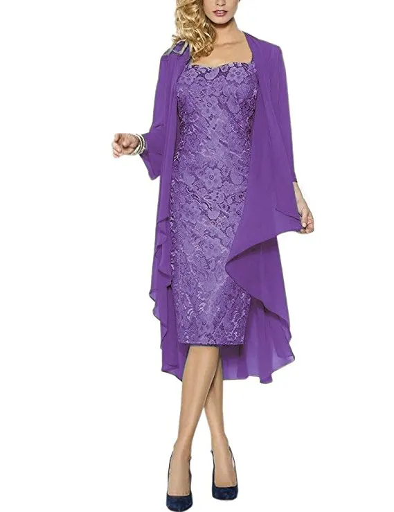 Bright Purple 38 Юбка Русалка больших размеров кружева Формальные мать невесты платье наряды с курткой длиной до колена с плеча - Цвет: Bright Purple 38