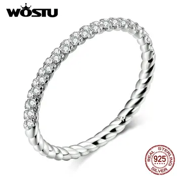 

WOSTU 100% Real 925 Sterling Silver Simple Rings For Women Hot Sale Sparkling Zircon Rings Making Fashion Jewelry DXR624