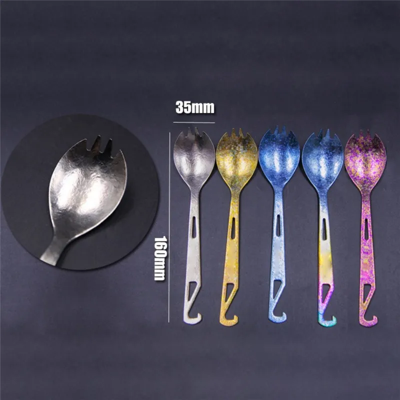 Titanium Spork с открывалкой для бутылок для кемпинга на открытом воздухе титановые столовые приборы для путешествий кемпинга пикника вилка ложка фруктовая десертная ложка