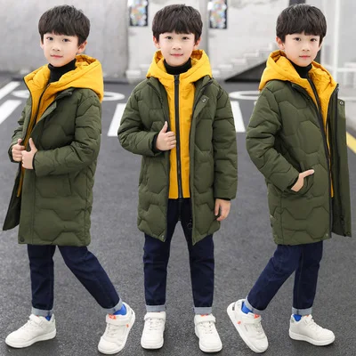 Зимняя повседневная верхняя одежда из двух предметов для мальчиков детская зимняя куртка-пуховик утепленная куртка для больших детей Одежда для мальчиков-подростков