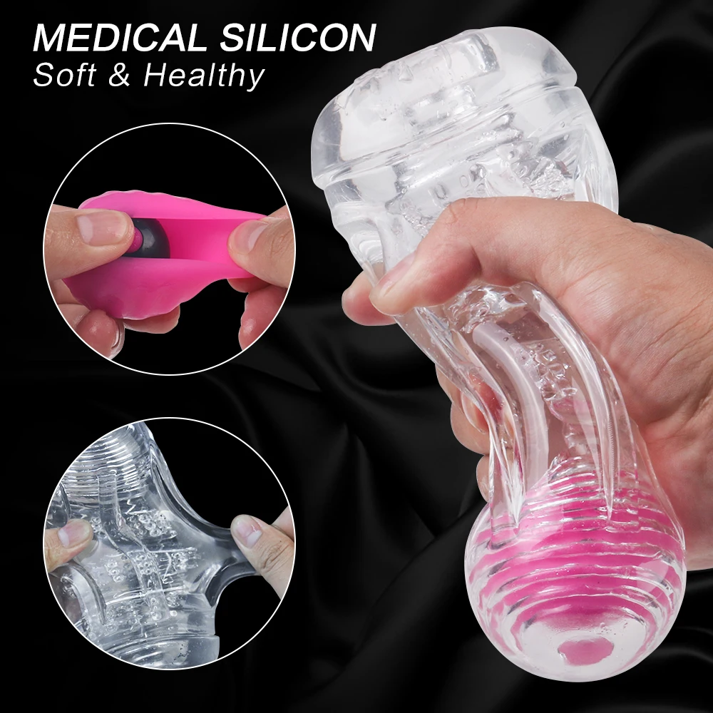 Male Masturbator Cup Glans Ball Masturbador Transparent Pussy Real Vagina Vacuum Pocket Cup Remote Control Vibrator Sex Toys Men - Masturbation