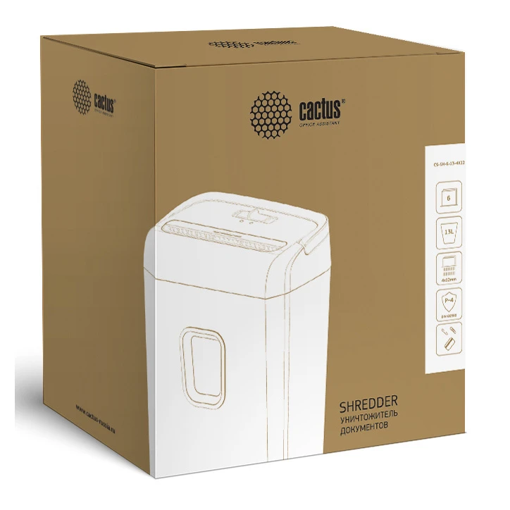 Шредер CACTUS CS-SH-6-13-4X12 (автостарт/стоп; мощность 300 Вт; количество листов 6; реверс)