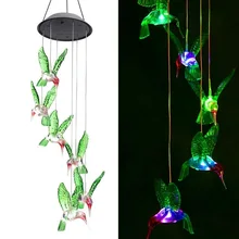  Solar Light Power Wind Chime Crystal Hummingbird Butterfly Waterproof Outdoor Windchime Light for Patio Yard Garden Decoration 