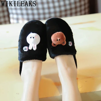 

Winter Home Slippers Half Shoes For Ladies Home Shoes Fuzzy Slippers Casual Mules Shoes Women Soft Flat Slippers Shoes Woman