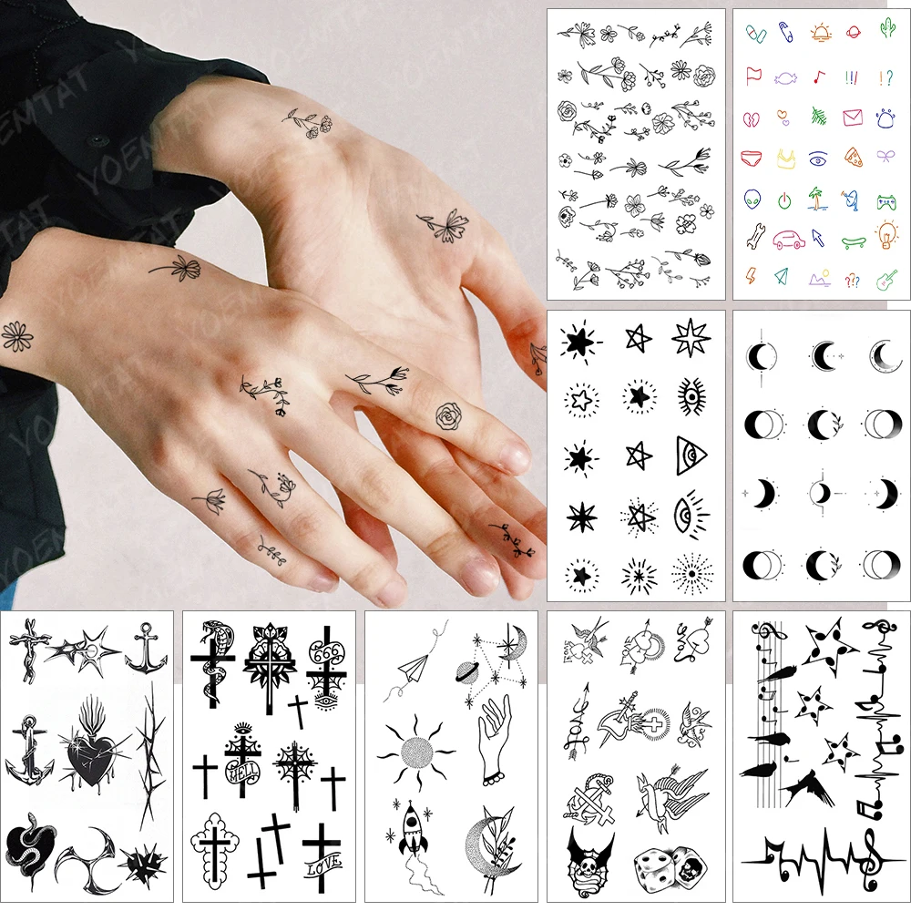 Waterproof Temporary Tattoo Sticker Small Simple Line Flower Flash Tatoo Cute Leaf Finger Wrist Fake Tatto For  Body Art Women