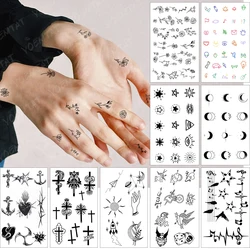 Waterproof Temporary Tattoo Sticker Small Simple Line Flower Flash Tatoo Cute Leaf Finger Wrist Fake Tatto For  Body Art Women