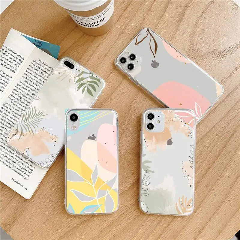 

Memphis textured art leaf retro Phone Case Transparent soft For iphone 5 5s 5c se 6 6s 7 8 11 12 plus mini x xs xr pro max