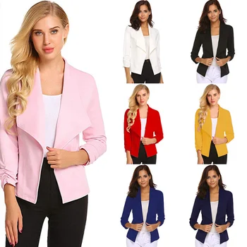 

Women Small Suit Long Sleeve Autumn Short Blazers Slim Solid Color Pink Casaul Black Tops Female Summer Autumn Office Blazer