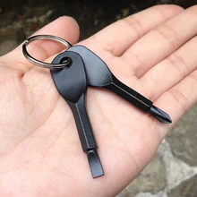 Mini porte clés d'auto défense Portable, outil multifonctionnel d'extérieur tournevis de défense personnelle, porte clés argent noir