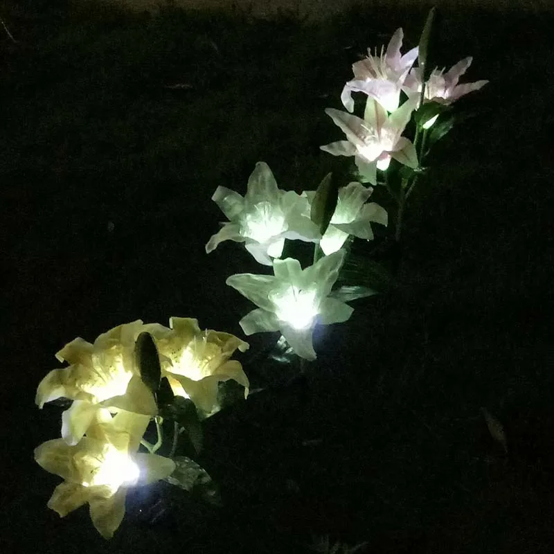 Billig Solar Power 3 LEDs Lily Gefälschte Blume Garten Stake Landschaft Lampe Balkon Im Freien rasen Yard Party Decor Lichter LB88