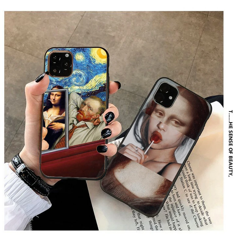 Mona Lisa funny Spoof Art Cases Van gogh Starry For iPhone 11 XS 5S SE 6S 7 8Plus XR MAX 11Pro Soft TPU back Cover | Мобильные