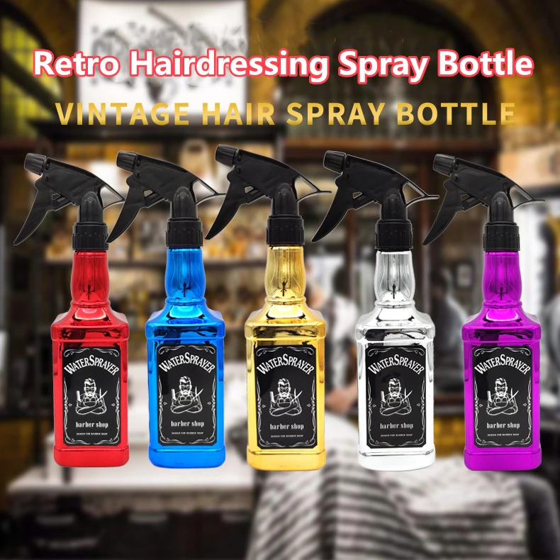 

500ML Hairdressing Spray Bottle Salon Barber Hair Tools Water Sprayer Retro Whiskey Watering Can Hairdressing Mist Bottle G0706