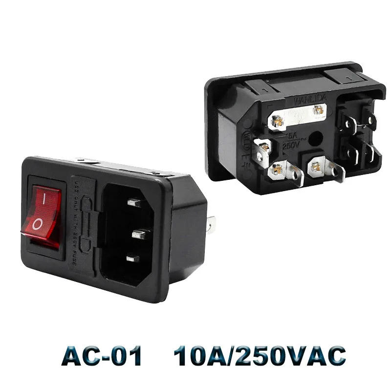Электрическая розетка переменного тока IEC320 C14 3 контактный красный светодиодный